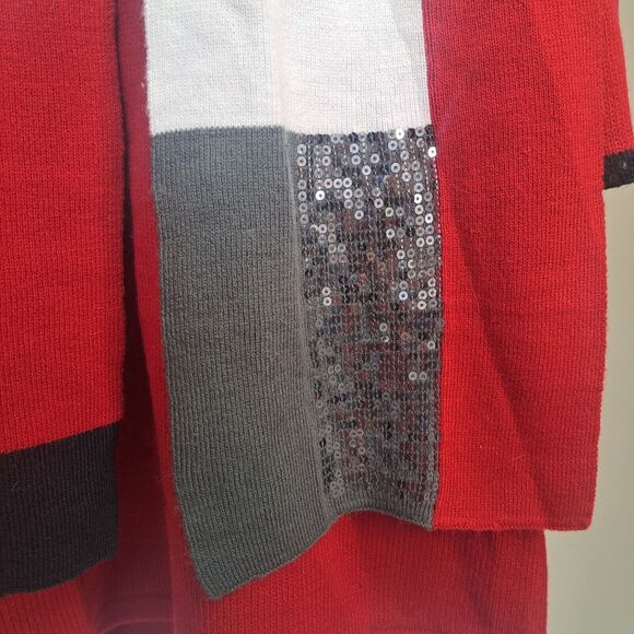 Style & Co Red White Black Sequin Trim Knit Sweater Dress & Scarf Set - Size P/L - Picture 14 of 16